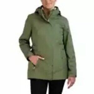 Gerry Ladies 3 in 1 Rain Systems Green Hood Lined Zip Jacket Coat Small Pockets